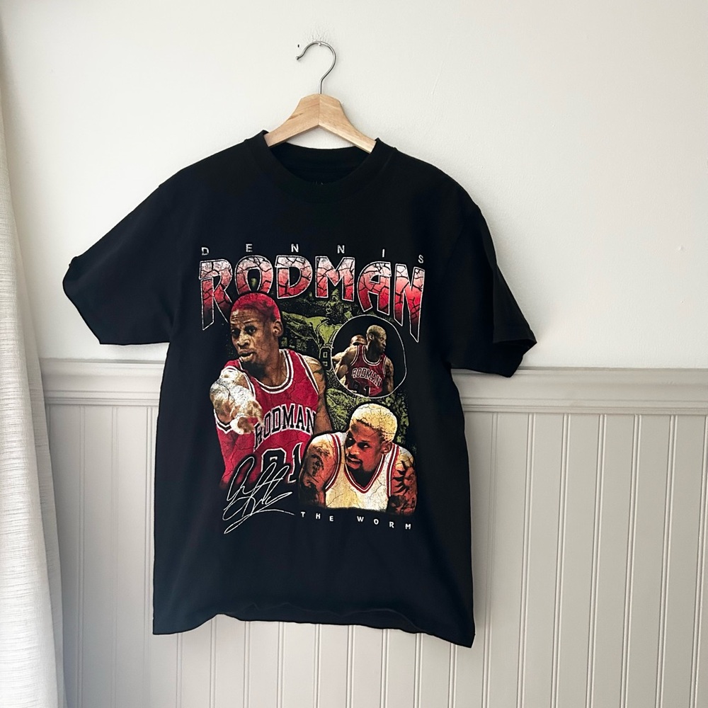 90s Style Rodman Apparel Black Basketball Graphic Tee Mens Medium Chicago Bulls